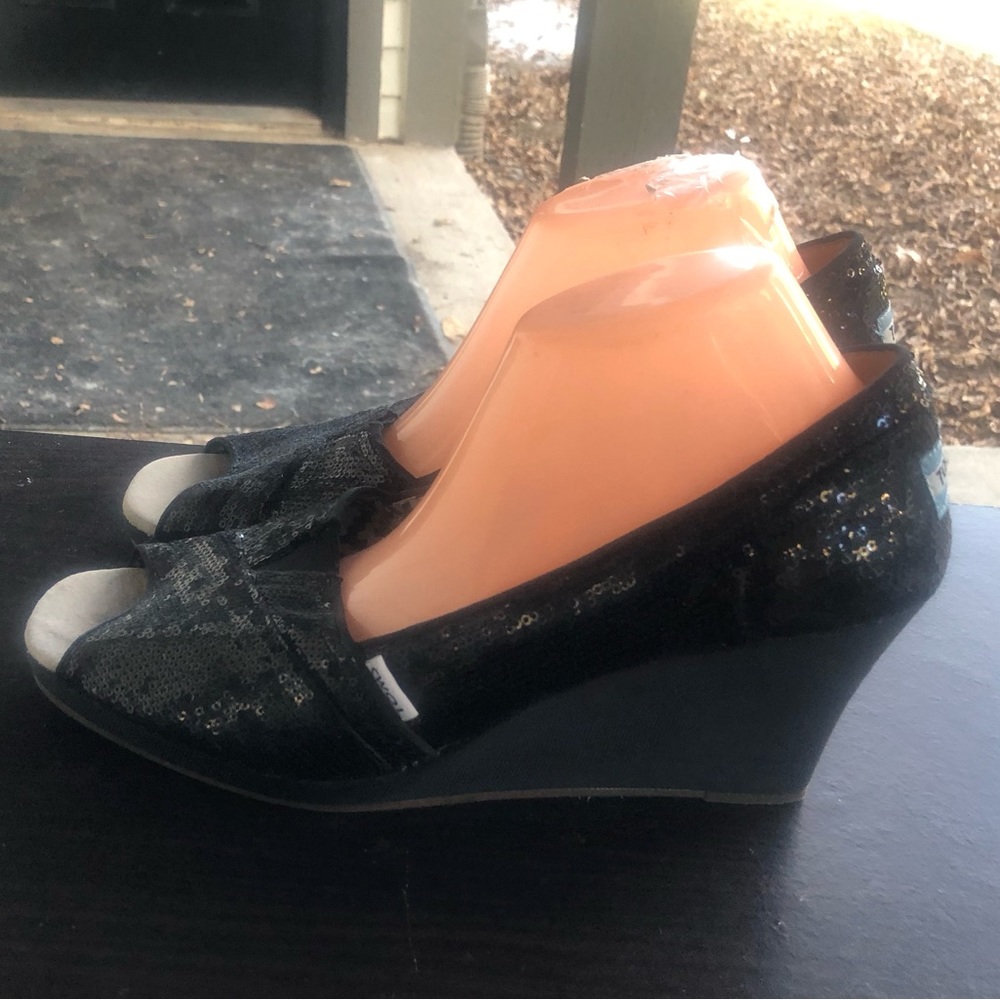 TOMS Women's Black Electra Espadrille Wedge Heel Open Toe Brown Size W12